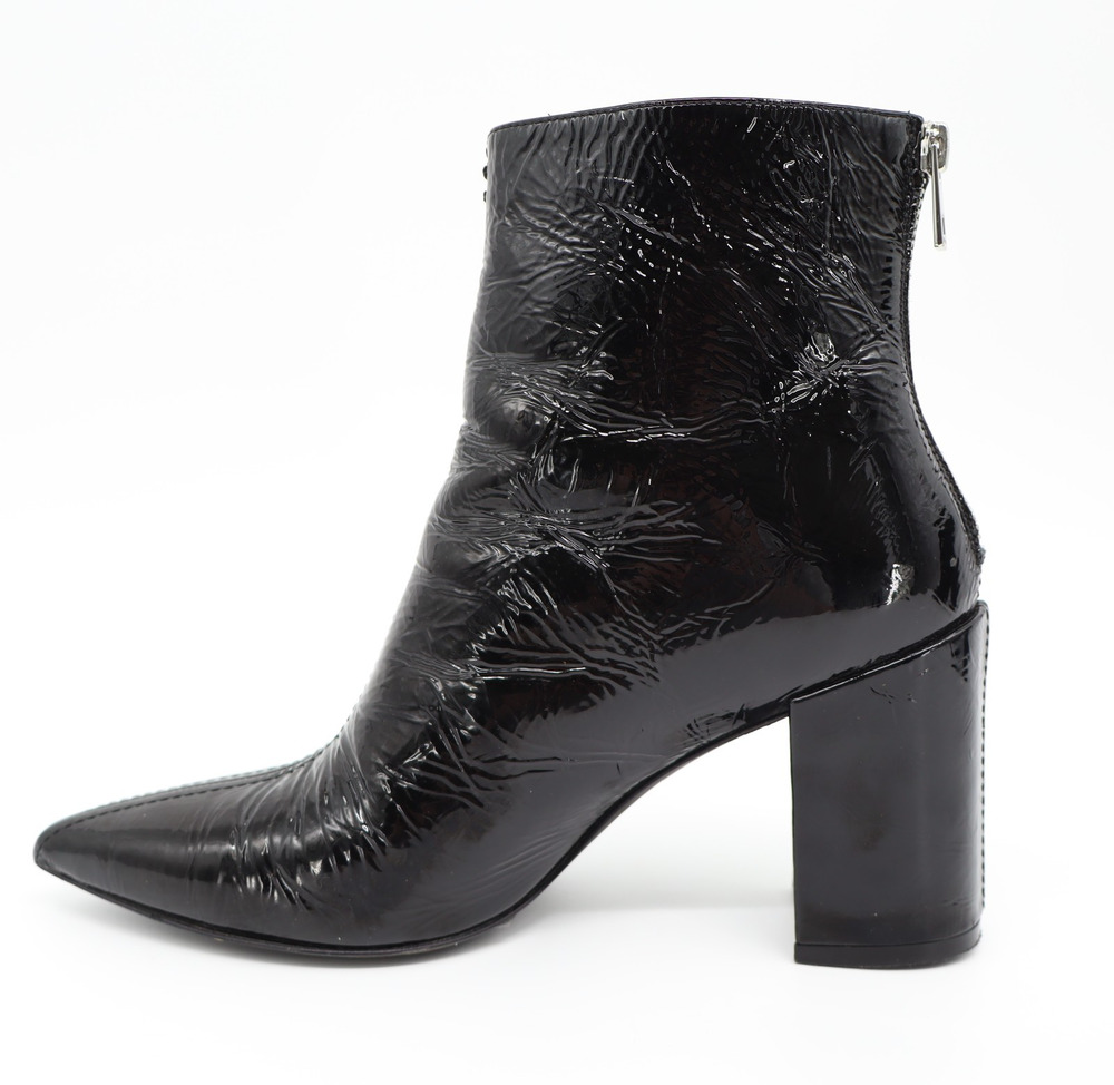Zadig & Voltaire Paris 37 Crinkled Patent Leather Block Heel Pointed Ankle Boots